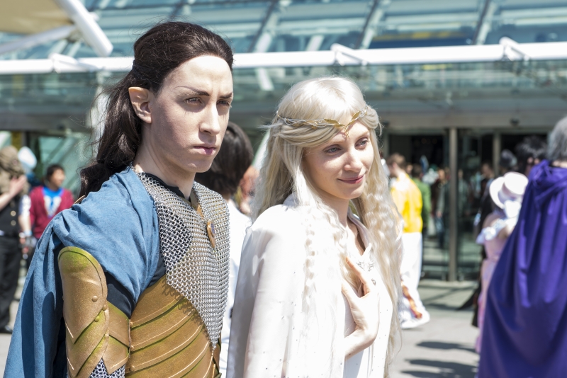 london-uk-may-26-lord-of-the-rings-elrond-and-galadriel-cosplayers-outside-the-excel-centre-at-the-mcmexpo-may-26-2013-in-london